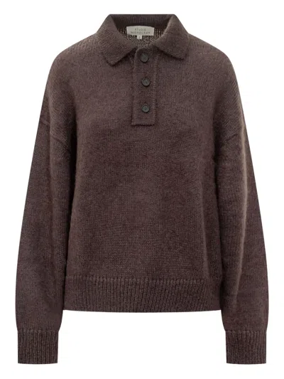 Studio Nicholson Dune Buttoned Polo Shirt In Brown