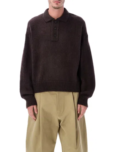 Studio Nicholson Dune Knit Polo Sweater - Size L In Brown