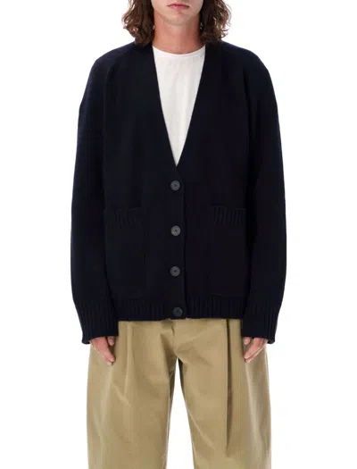 Studio Nicholson English Lambswool Cardigan In Navy