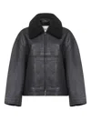 Studio Nicholson Erie Shearling-collar Zip-up Leather Coat In Black