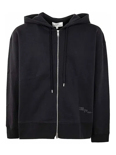 Studio Nicholson Fleece Back Hoodie With Logo In Azul