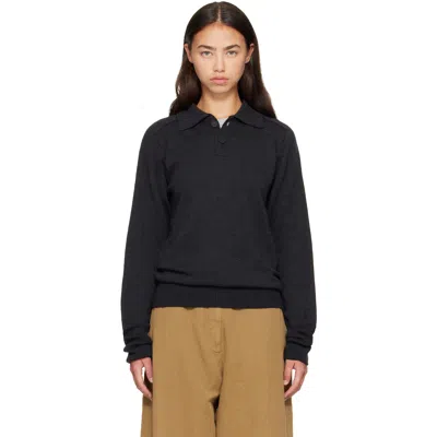 Studio Nicholson Gray Sark Knit Polo In Black