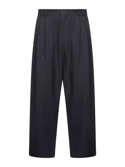 Studio Nicholson Grey Technical Wool Line Double-pleat Trousers In Black