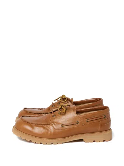 Studio Nicholson Guston Raw-cut Leather Boat Shoes In Brown