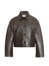 Studio Nicholson Hain Leather Jacket Collared Cropped Design In Blue