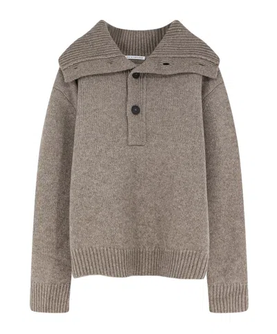 Studio Nicholson Half-placket Sweater In Brown