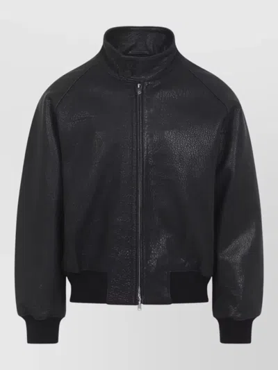 Studio Nicholson Harrington Jacket High Collar Button Detail In Black