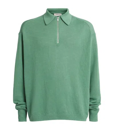 Studio Nicholson Heddy Zip-up Polo Sweater In Green