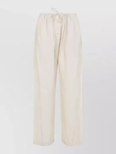 Studio Nicholson Hera Drawstring Trousers Button Waist Pockets In White