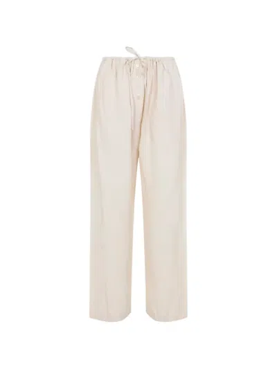 Studio Nicholson Hera Drawstring Trousers Button Waist Pockets In White