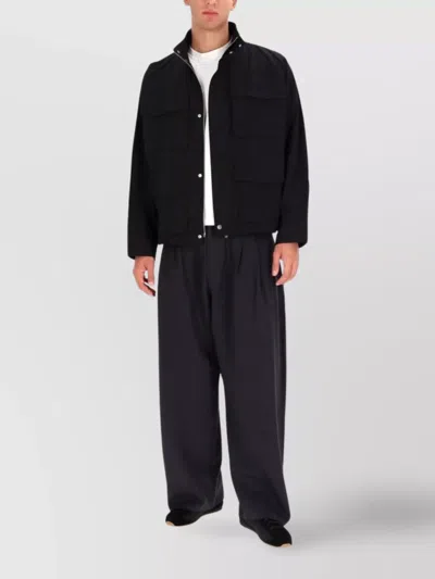 Studio Nicholson High Collar Long Sleeve Jacket With Pockets In Black