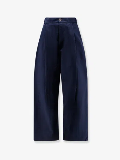 Studio Nicholson High Waist Cotton Trousers In Blue