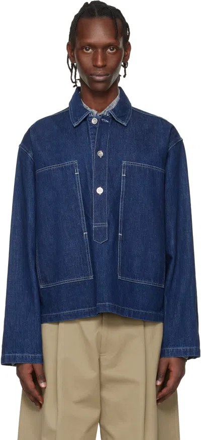 Studio Nicholson Indigo Aaron Levine Edition York Popover Denim Shirt In Blue