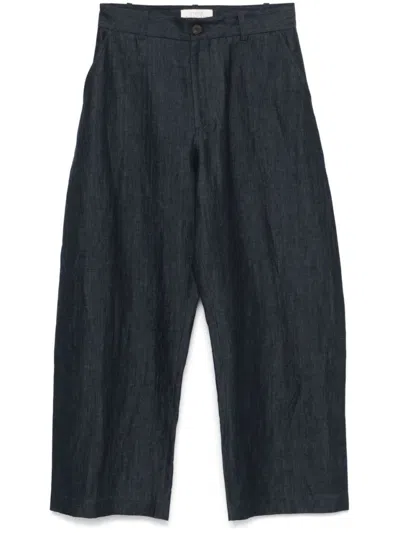 Studio Nicholson Indigo Blue Wide-leg Trousers In Black