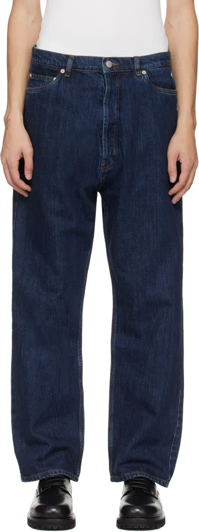 Studio Nicholson Single-pleat Wide-leg Jeans In Blue