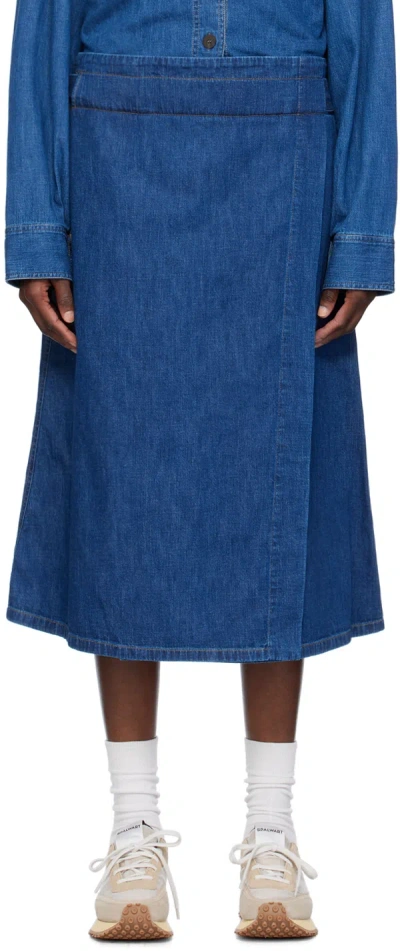 Studio Nicholson Indigo Wrap Denim Midi Skirt