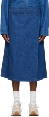 Studio Nicholson Indigo Wrap Denim Midi Skirt In Indigo