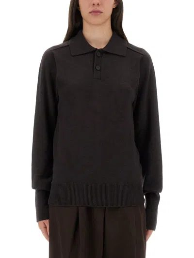 Studio Nicholson Inverness Shirt With Polo Collar In Black