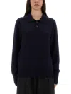 Studio Nicholson Blue Solid Shirt Collar Sweater In Blue