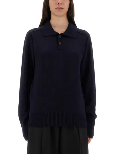 Studio Nicholson Inverness Shirt With Polo Collar In Blue