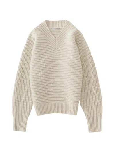 Studio Nicholson Kern Ribbed-knit V-neck Sweater In White