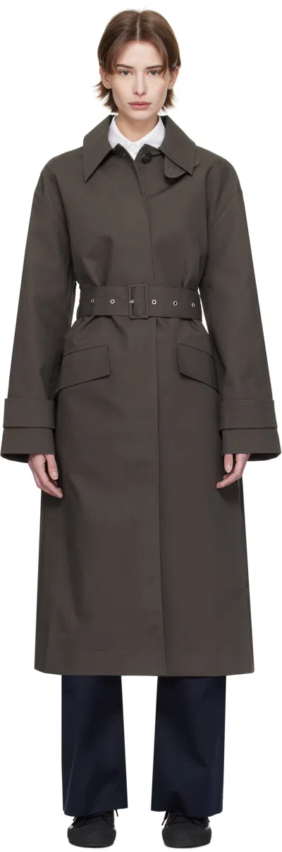 Studio Nicholson Khaki Innis Trench Coat In Moss/black