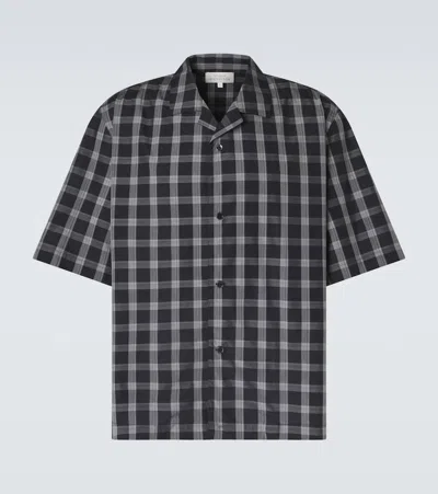 Studio Nicholson Short Sleeve Checkered Pattern Casual Shirt In Black