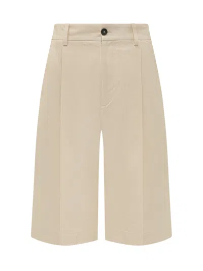 Studio Nicholson Knee-length Front Closure Mini Shorts In Antique White