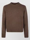 Studio Nicholson Knit Crew Neck Sweater Ribbed Cuffs Hem In Brown