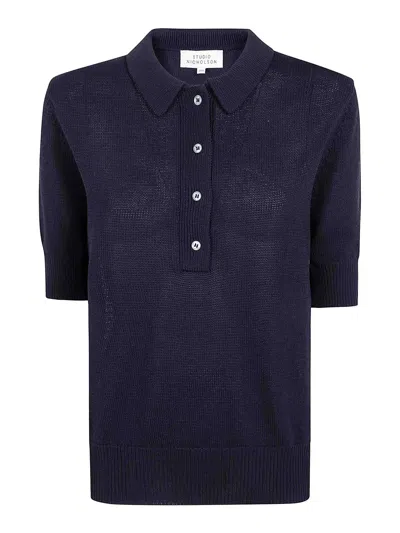 Studio Nicholson Knitted Polo Top In Black