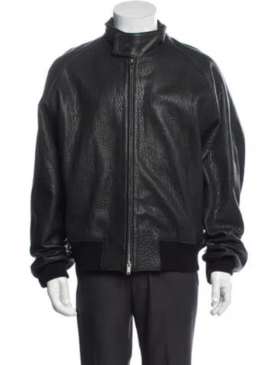 Pre-owned Studio Nicholson Lamb Leather Bomber Jacket In Black