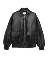 Studio Nicholson Leather Bomber Jacket Collared Elasticated Hem In Black