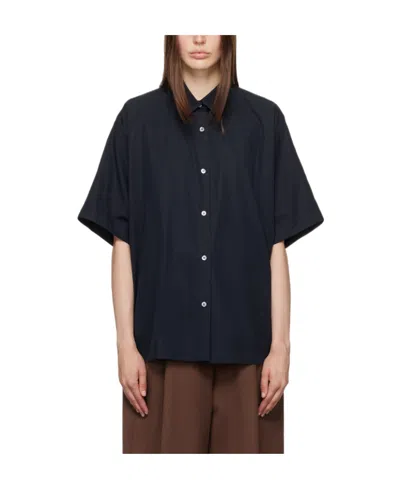 Studio Nicholson Lapel Short-sleeved Shirt In Darkest Navy