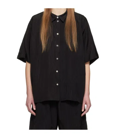 Studio Nicholson Lapel Short-sleeved Shirt In Black