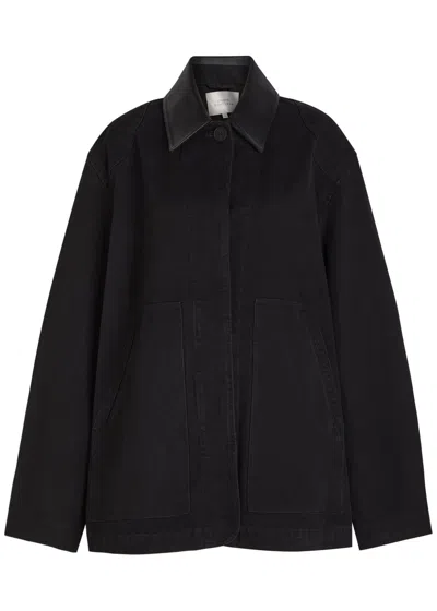 Studio Nicholson Leader Leather-collar Denim Jacket In Black