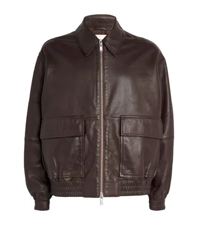 Studio Nicholson Leather Bomber Jacket In Brown