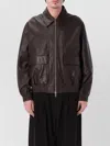 Studio Nicholson Collared Leather Bomber Jacket Featuring Pockets In Brown