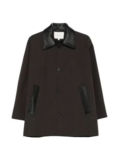 Studio Nicholson Leather-collar Coat In Brown