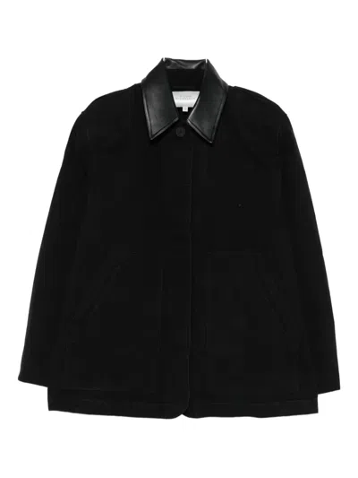 STUDIO NICHOLSON LEATHER-COLLAR PATCH-POCKET COAT