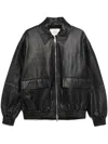 Studio Nicholson Leather Bomber Jacket Collared Elasticated Hem In Black