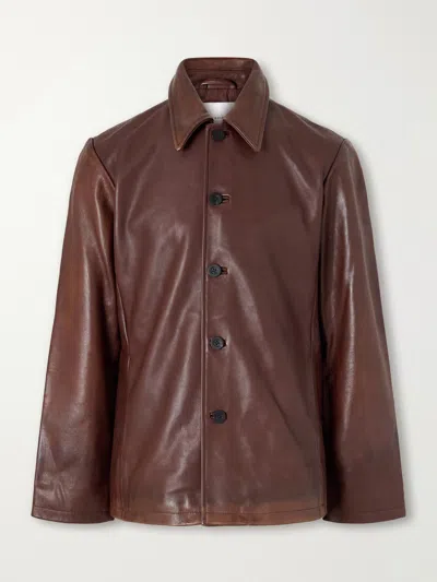 Studio Nicholson Landau Leather Jacket In Brown