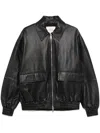 Studio Nicholson Leather Bomber Jacket Collared Elasticated Hem In Schwarz