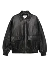 Studio Nicholson Leather Bomber Jacket Collared Elasticated Hem In Black