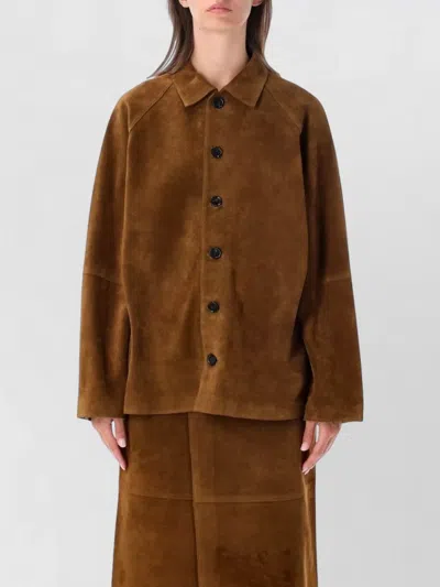 Studio Nicholson Leather Single Breasted Coat In Brown