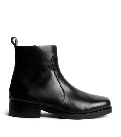 Studio Nicholson Leather Square-toe Boots In Black