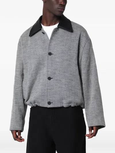Studio Nicholson Leather-collar Chore Jacket In Gray