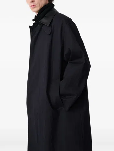 Studio Nicholson Leather-collar Trench Coat In Black