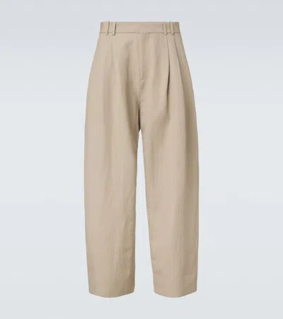 Studio Nicholson Linen And Wool Wide-leg Pants In Nude