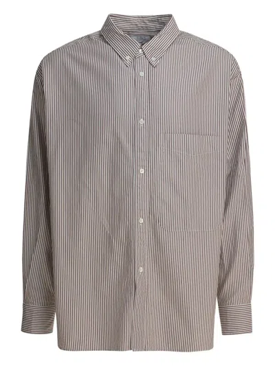 Studio Nicholson Lisa Striped Chest-pocket Shirt In Brown