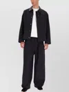 Studio Nicholson Long Sleeve Jacket With Front Pockets And Leather Collar In Black